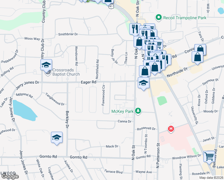 map of restaurants, bars, coffee shops, grocery stores, and more near 2905 Fawnwood Circle in Valdosta