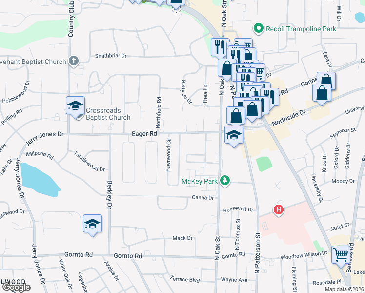 map of restaurants, bars, coffee shops, grocery stores, and more near 2905 Fawnwood Circle in Valdosta