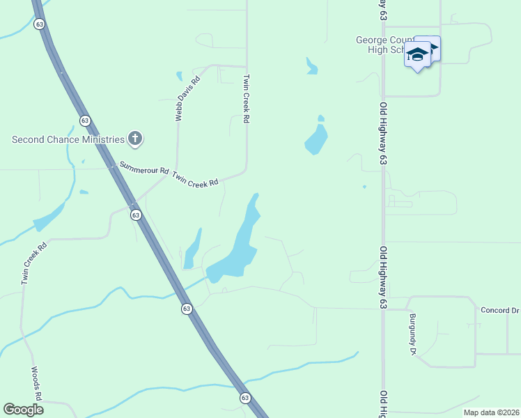 map of restaurants, bars, coffee shops, grocery stores, and more near 2105 Twin Creek Road in Lucedale