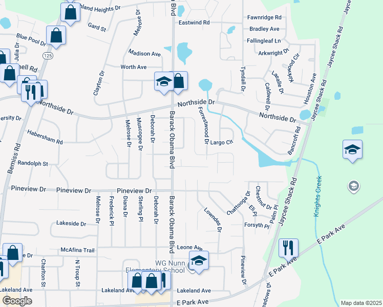 map of restaurants, bars, coffee shops, grocery stores, and more near 1661 Fresno Street in Valdosta