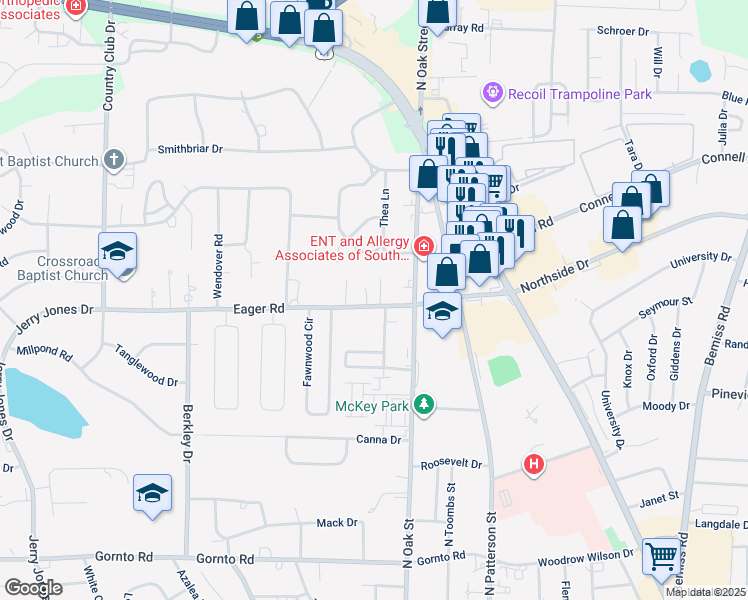map of restaurants, bars, coffee shops, grocery stores, and more near 2751-2899 Windemere Dr in Valdosta
