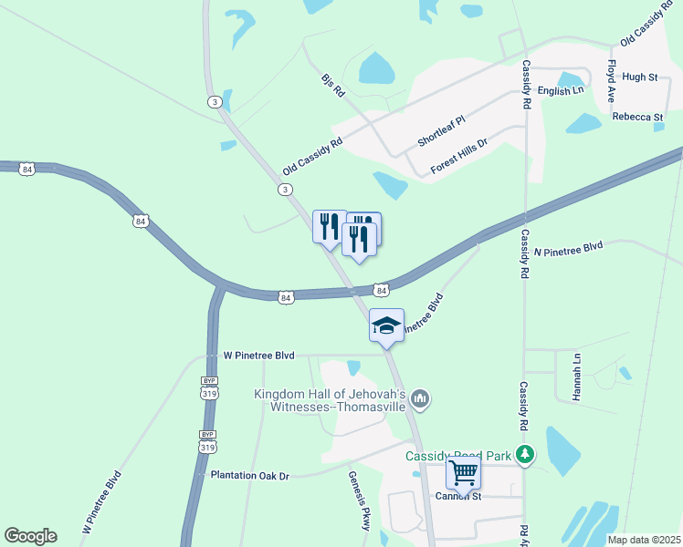 map of restaurants, bars, coffee shops, grocery stores, and more near U.S. 84 in Thomasville