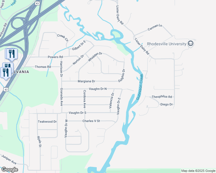 map of restaurants, bars, coffee shops, grocery stores, and more near 613 Vaughn Drive North in Satsuma
