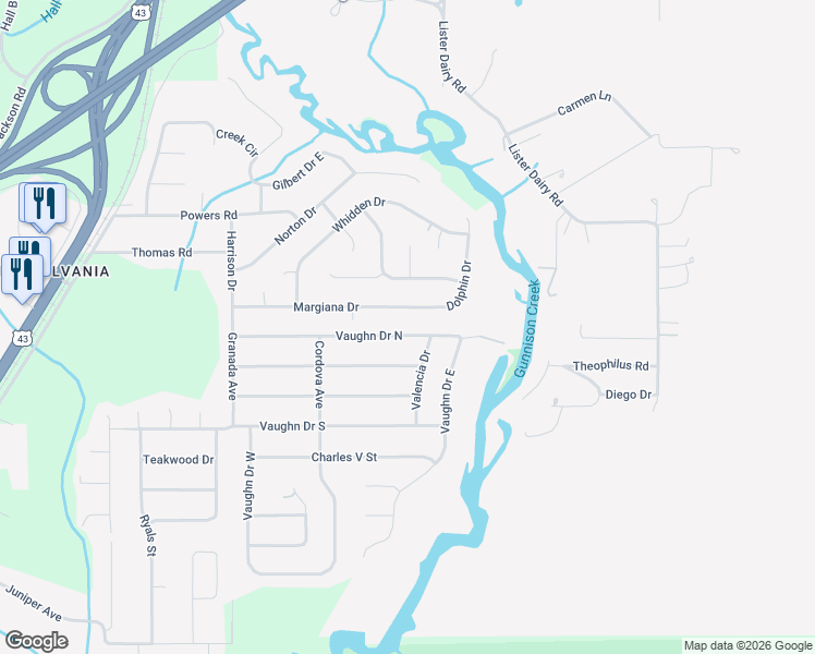 map of restaurants, bars, coffee shops, grocery stores, and more near 700 Margiana Drive in Satsuma