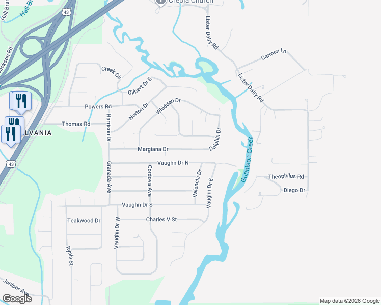 map of restaurants, bars, coffee shops, grocery stores, and more near 700 Margiana Drive in Satsuma