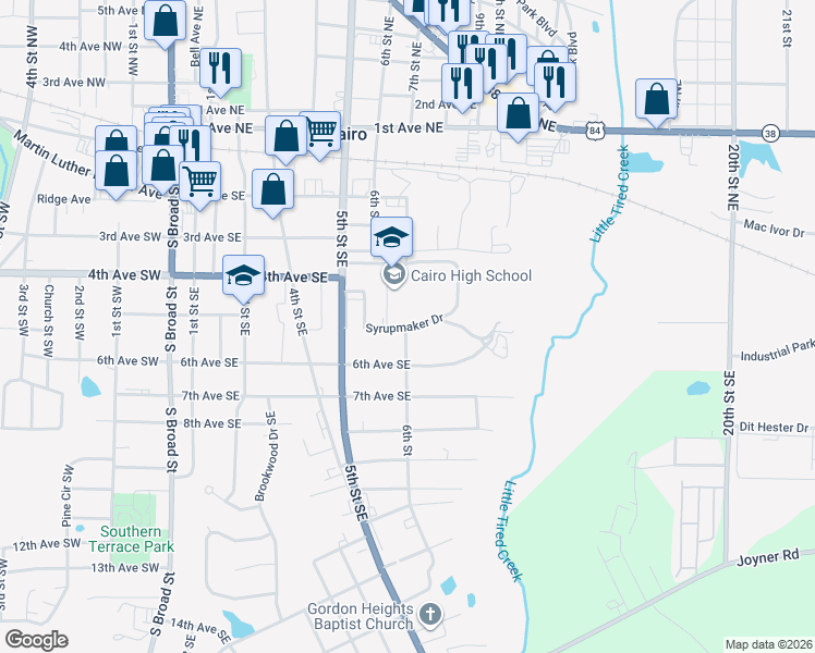 map of restaurants, bars, coffee shops, grocery stores, and more near 455 5th Street Southeast in Cairo