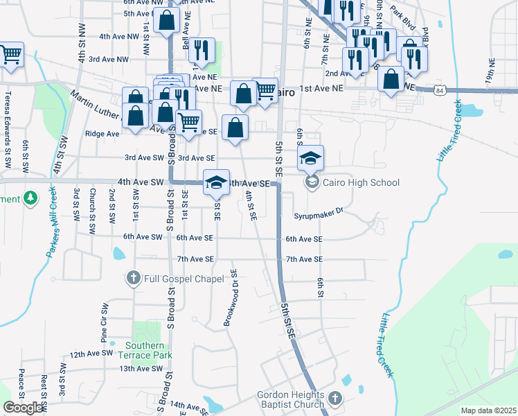 map of restaurants, bars, coffee shops, grocery stores, and more near 481 4th Street Southeast in Cairo