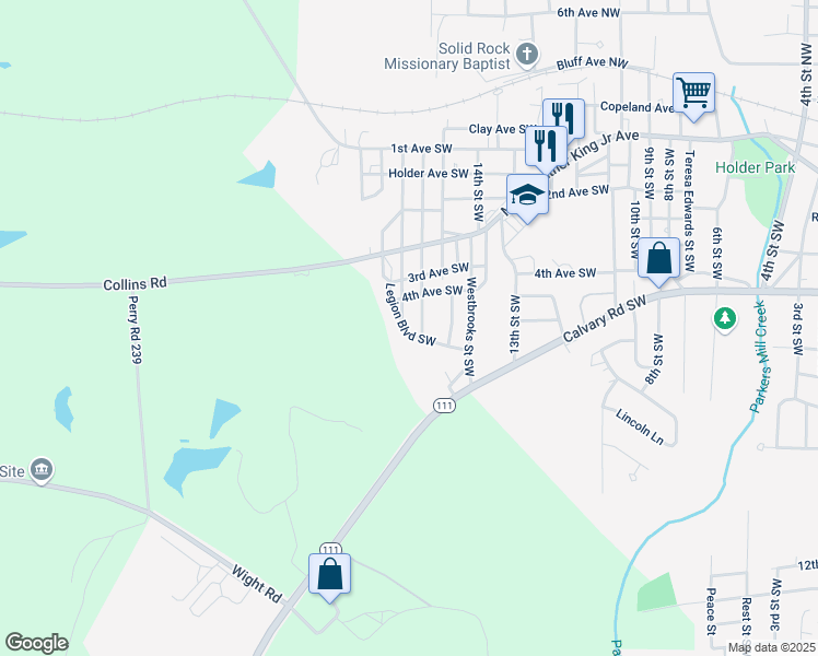 map of restaurants, bars, coffee shops, grocery stores, and more near 542 Legion Boulevard Southwest in Cairo