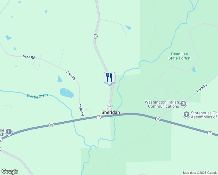 map of restaurants, bars, coffee shops, grocery stores, and more near 24019 Louisiana 62 in Franklinton