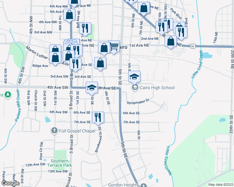 map of restaurants, bars, coffee shops, grocery stores, and more near 481 4th Street Southeast in Cairo