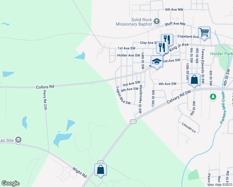 map of restaurants, bars, coffee shops, grocery stores, and more near 542 Legion Boulevard Southwest in Cairo