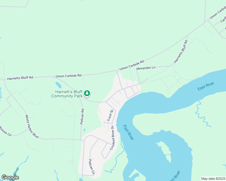 map of restaurants, bars, coffee shops, grocery stores, and more near 7627 Harrietts Bluff Road in Woodbine