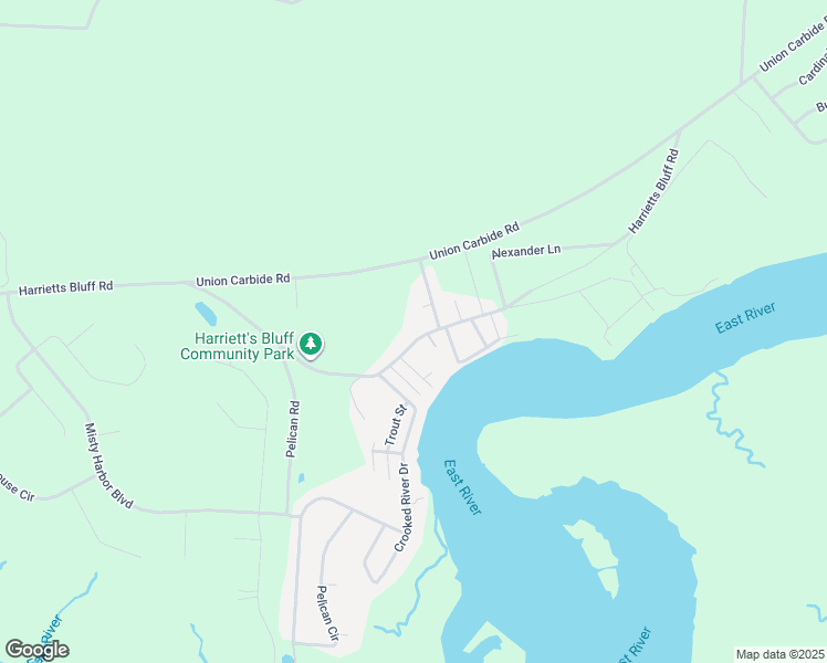 map of restaurants, bars, coffee shops, grocery stores, and more near 7627 Harrietts Bluff Road in Woodbine