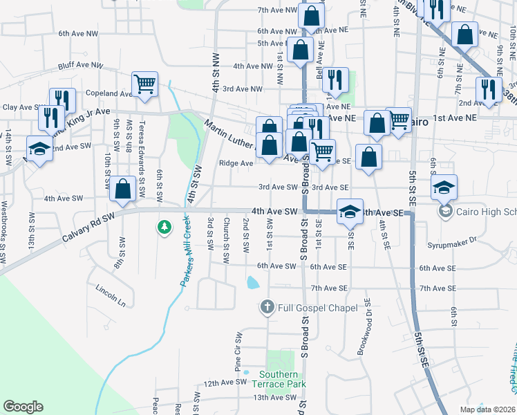 map of restaurants, bars, coffee shops, grocery stores, and more near 120 4th Avenue Southwest in Cairo