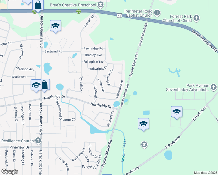 map of restaurants, bars, coffee shops, grocery stores, and more near 2818 Kirkwood Circle in Valdosta