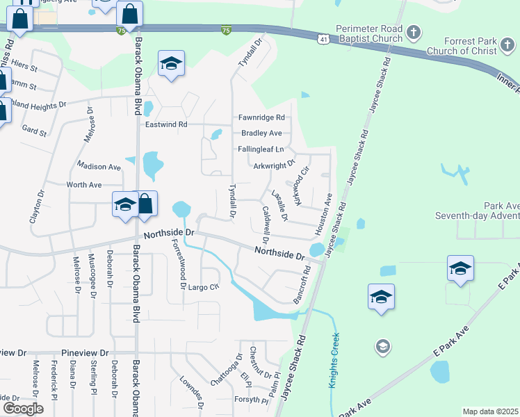 map of restaurants, bars, coffee shops, grocery stores, and more near 2810 Caldwell Drive in Valdosta