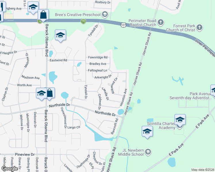map of restaurants, bars, coffee shops, grocery stores, and more near 2907 Remington Avenue in Valdosta