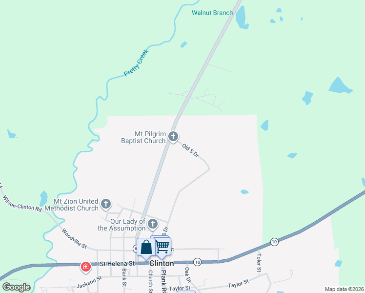 map of restaurants, bars, coffee shops, grocery stores, and more near 11900 Old South Drive in Clinton