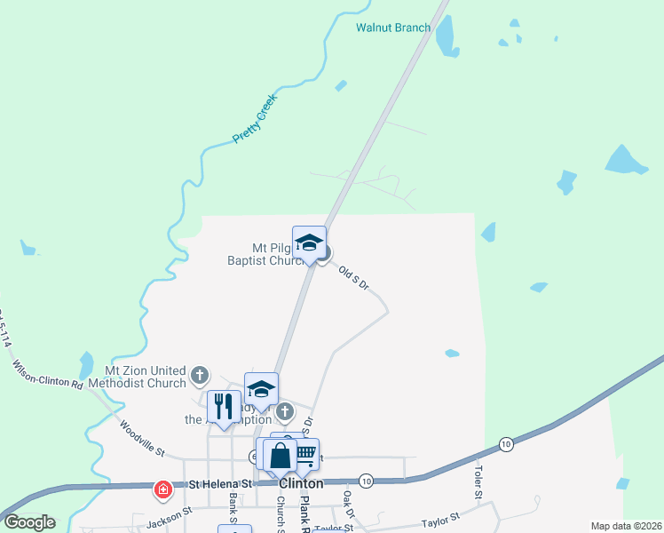 map of restaurants, bars, coffee shops, grocery stores, and more near 11900 Old South Drive in Clinton