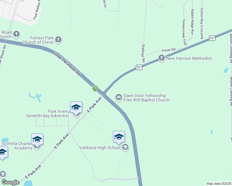 map of restaurants, bars, coffee shops, grocery stores, and more near 4507 Inner Perimeter Road in Valdosta