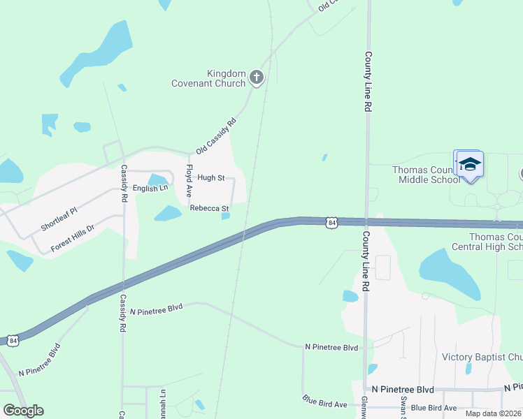 map of restaurants, bars, coffee shops, grocery stores, and more near 50 Rena Avenue in Thomasville