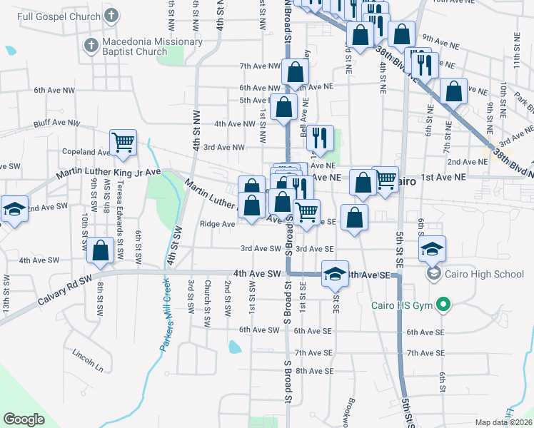 map of restaurants, bars, coffee shops, grocery stores, and more near 110 1st Street Southwest in Cairo