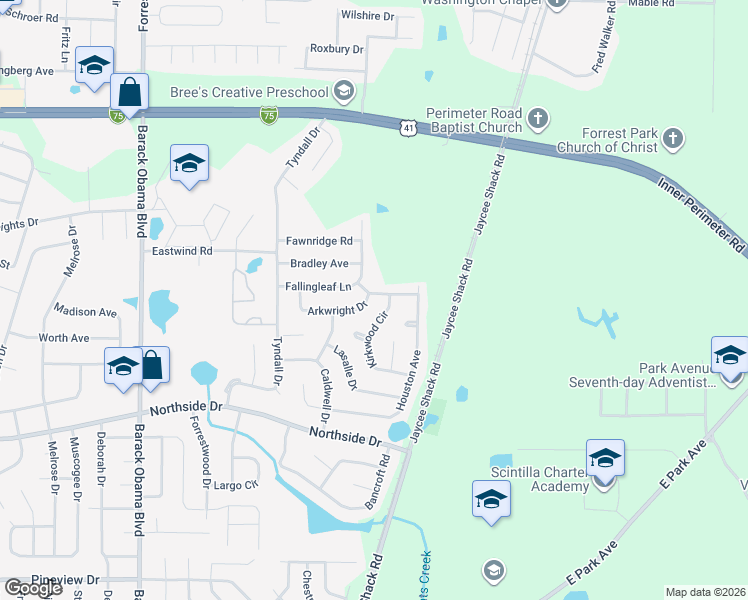 map of restaurants, bars, coffee shops, grocery stores, and more near 2031 Arkwright Drive in Valdosta