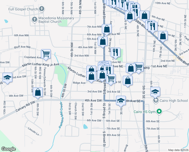 map of restaurants, bars, coffee shops, grocery stores, and more near 110 1st Street Southwest in Cairo