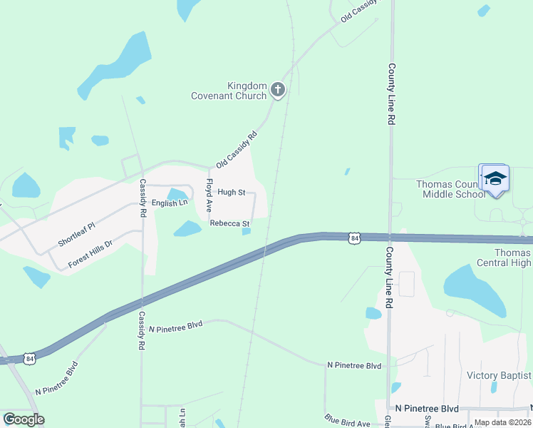 map of restaurants, bars, coffee shops, grocery stores, and more near 50 Rena Avenue in Thomasville