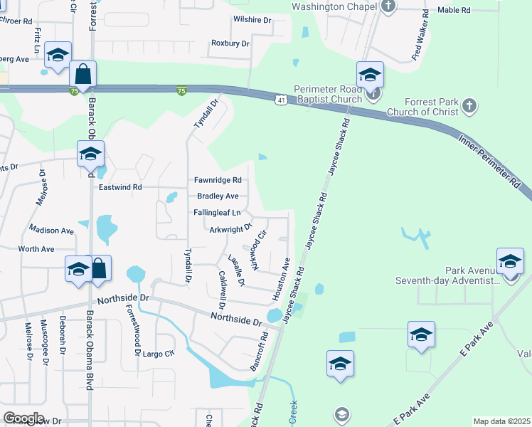 map of restaurants, bars, coffee shops, grocery stores, and more near 2106 Meade Avenue in Valdosta