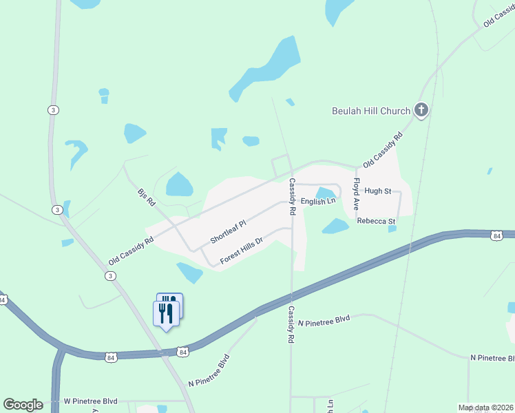 map of restaurants, bars, coffee shops, grocery stores, and more near 110 Shortleaf Place in Thomasville