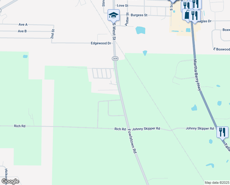 map of restaurants, bars, coffee shops, grocery stores, and more near 2229 Fowlstown Road in Bainbridge