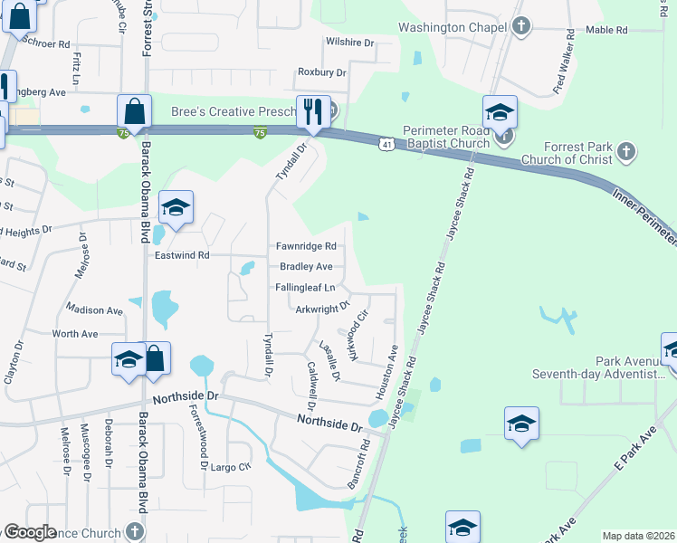 map of restaurants, bars, coffee shops, grocery stores, and more near 2023 Bradley Avenue in Valdosta