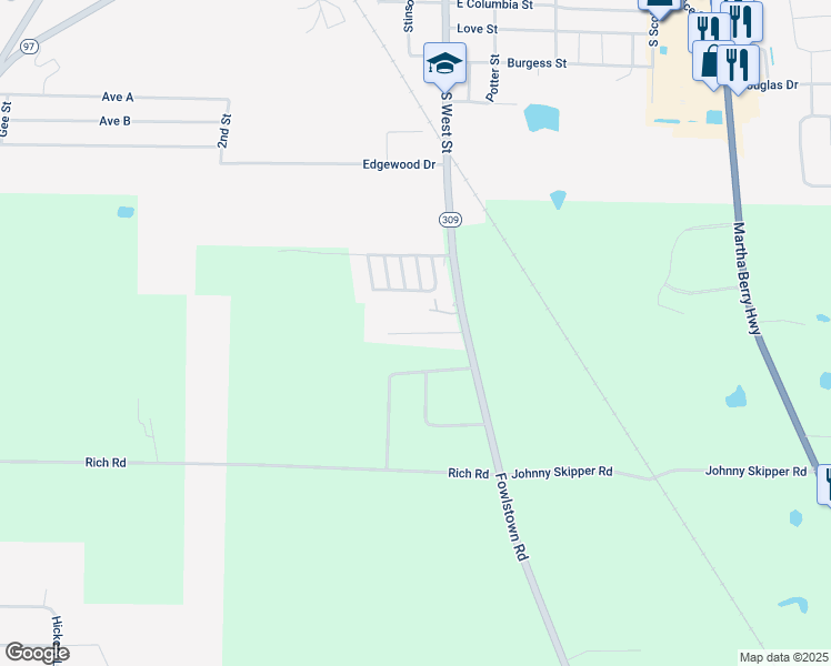 map of restaurants, bars, coffee shops, grocery stores, and more near 103-105 Fountain Drive in Bainbridge