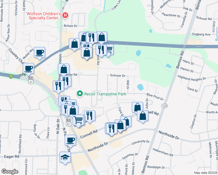 map of restaurants, bars, coffee shops, grocery stores, and more near 338 Sawgrass Dr in Valdosta