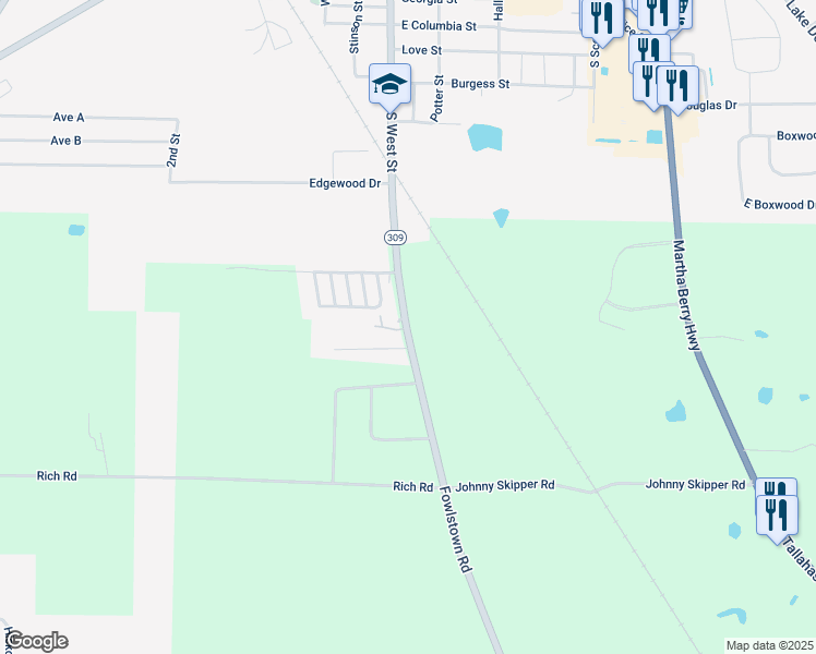 map of restaurants, bars, coffee shops, grocery stores, and more near 2229 Fowlstown Road in Bainbridge