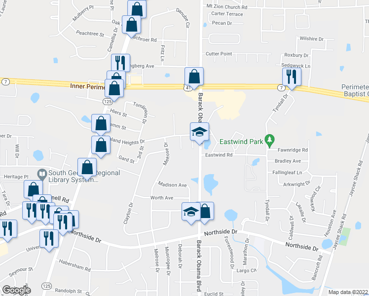 map of restaurants, bars, coffee shops, grocery stores, and more near 3033 Ginny Drive in Valdosta