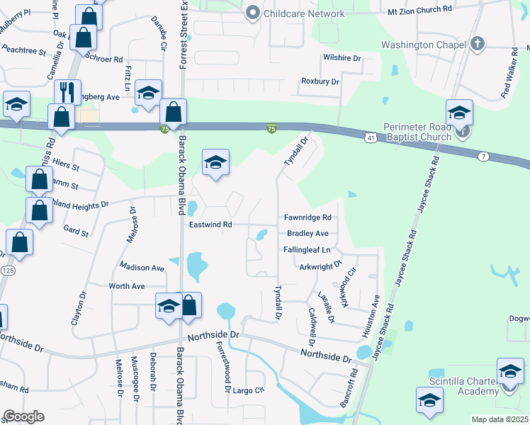 map of restaurants, bars, coffee shops, grocery stores, and more near 3113 Sundance Circle in Valdosta