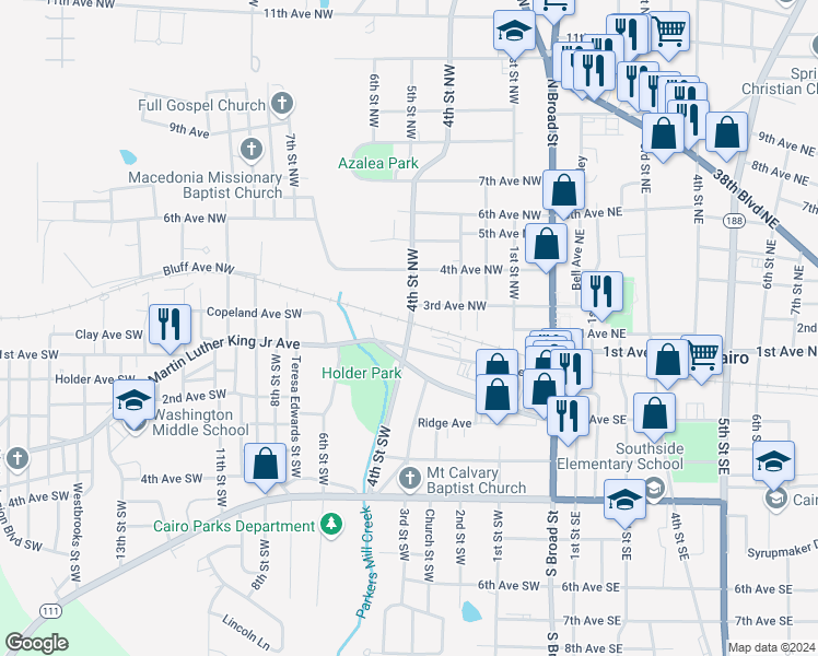 map of restaurants, bars, coffee shops, grocery stores, and more near 301-313 4th Street Northwest in Cairo