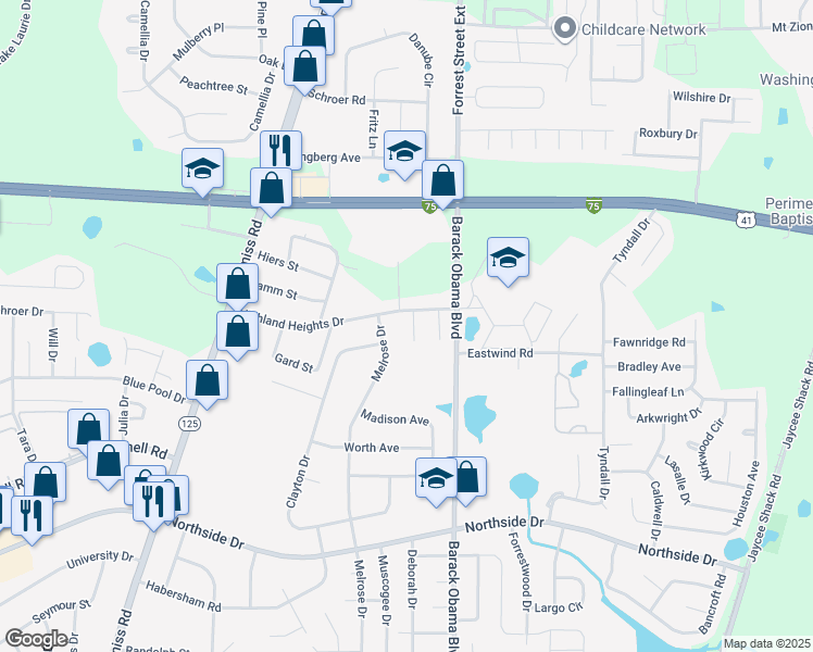 map of restaurants, bars, coffee shops, grocery stores, and more near 3016 Ginny Drive in Valdosta