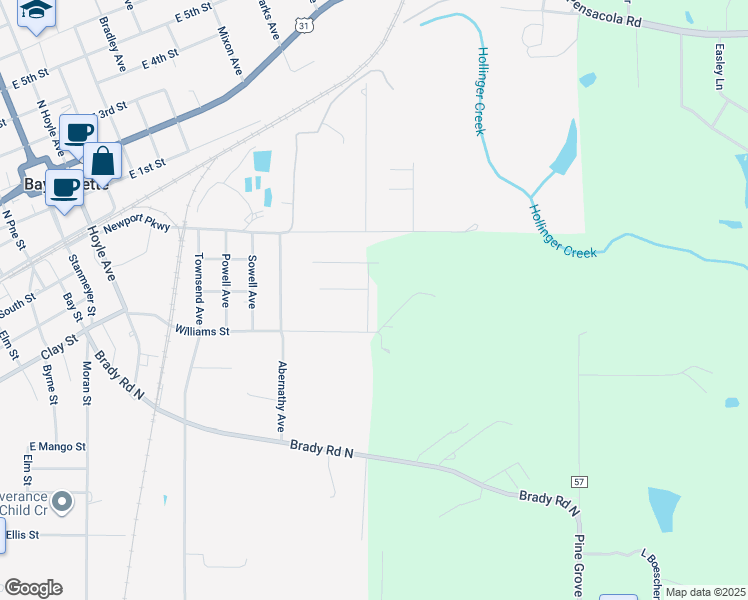 map of restaurants, bars, coffee shops, grocery stores, and more near 212 Cobb Court in Bay Minette