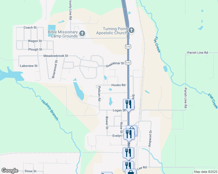map of restaurants, bars, coffee shops, grocery stores, and more near 355 Hooks Road in DeRidder