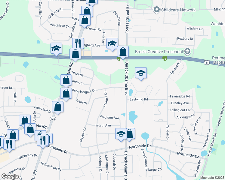 map of restaurants, bars, coffee shops, grocery stores, and more near 3000 Ginny Drive in Valdosta