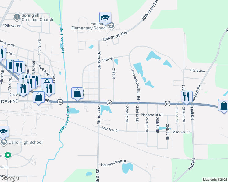 map of restaurants, bars, coffee shops, grocery stores, and more near 2nd Avenue Northeast in Cairo