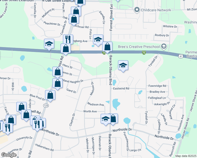map of restaurants, bars, coffee shops, grocery stores, and more near 3000 Ginny Drive in Valdosta