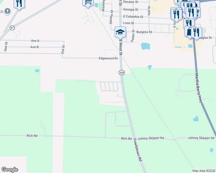 map of restaurants, bars, coffee shops, grocery stores, and more near 2206 Fowlstown Road in Bainbridge