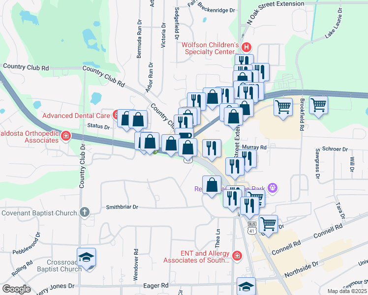map of restaurants, bars, coffee shops, grocery stores, and more near 3316 North Valdosta Road in Valdosta