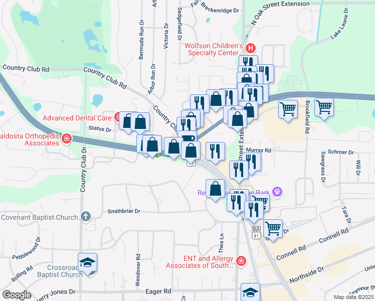 map of restaurants, bars, coffee shops, grocery stores, and more near 3316 North Valdosta Road in Valdosta
