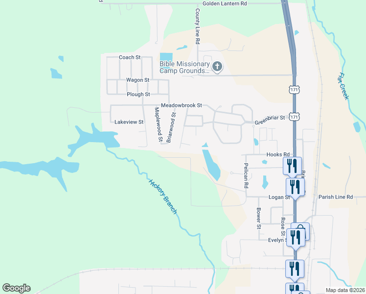 map of restaurants, bars, coffee shops, grocery stores, and more near 1209 Willow Circle in DeRidder