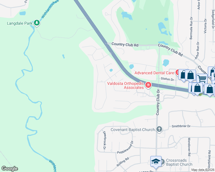 map of restaurants, bars, coffee shops, grocery stores, and more near 101 Knob Hill Road in Valdosta